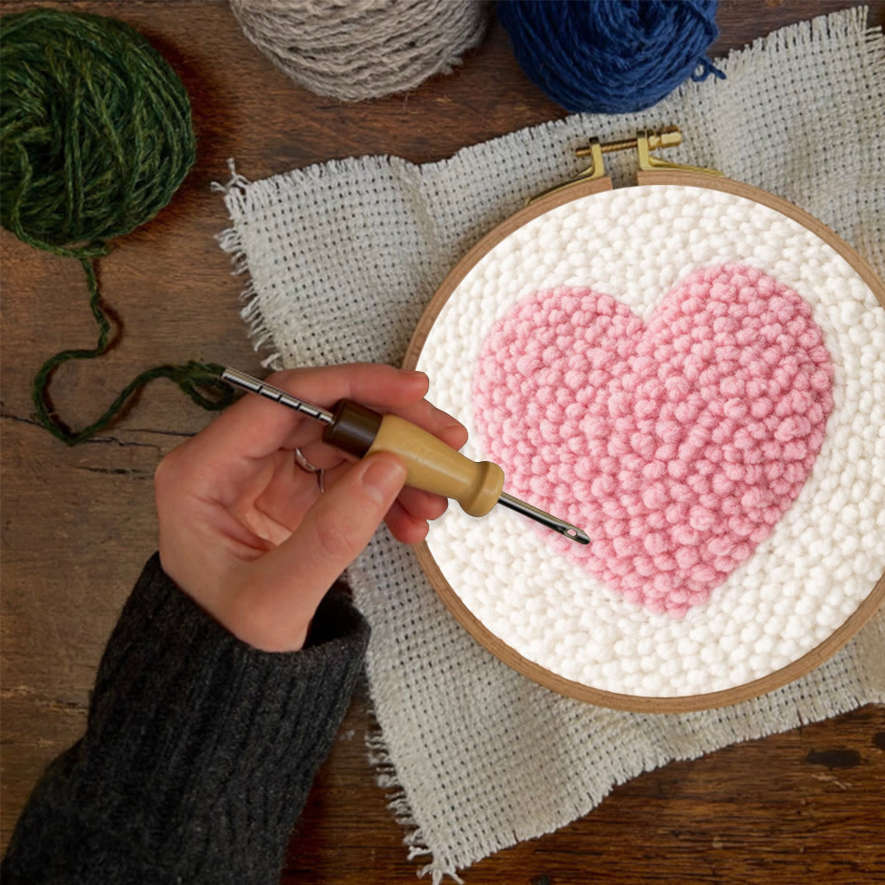 Pink Heart Punch Needle Kit - Handmade Art For Beginner | Mother's Day Craft, - image 6