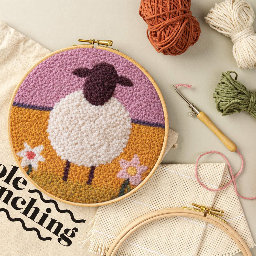 Lovely Sheep Punch Needle Kit - Diy Animal Design | Wall Hanging Decor - image 4