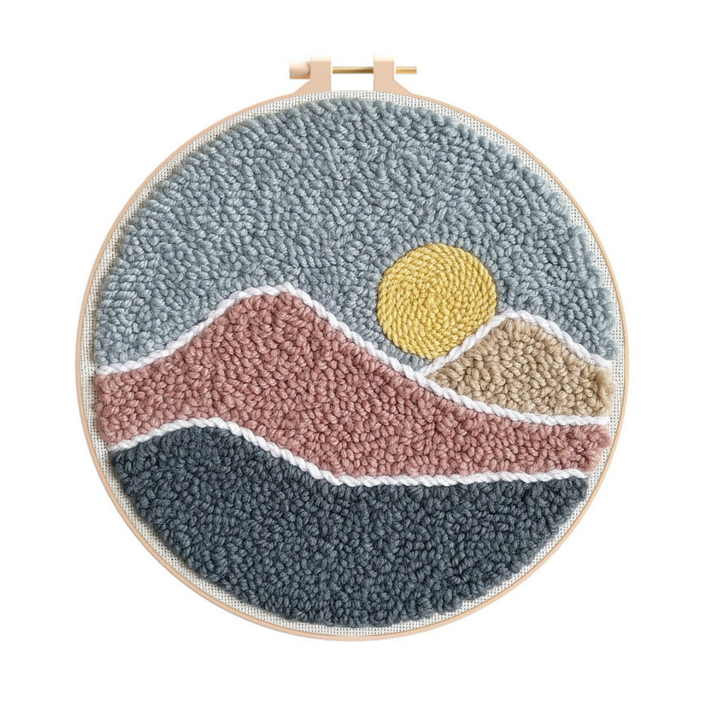 Sunset Punch Needle Kit - Landscape Diy Craft | Creative Home Decor - 8 inch Hoop Kit - image 1