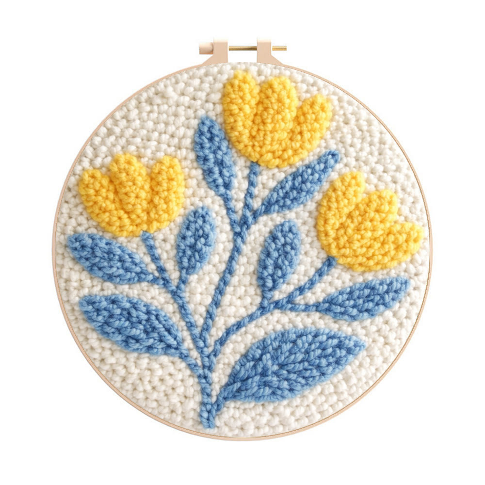 Yellow Flower Punch Needle Kit - Diy Art Craft |  Aesthetic Yarn Ornament - 8 inch Hoop Kit - image 1