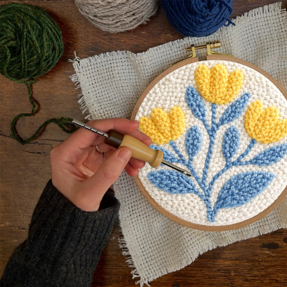 Yellow Flower Punch Needle Kit - Diy Art Craft |  Aesthetic Yarn Ornament - image 2