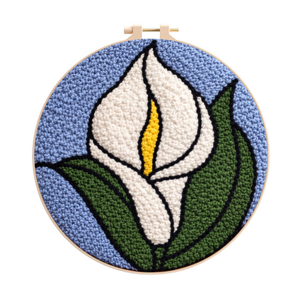 Arum Lily Punch Needle Kit - Diy Flower Design | Modern Handmade Craft - 8 inch Hoop Kit - image 1