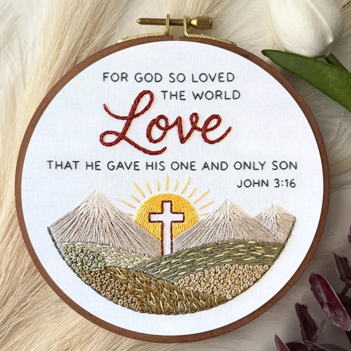 Rubbyoo Embroidery Kit - God Gave His Son For Love | John 3:16 | Bible Verse Hoop Art - image 3