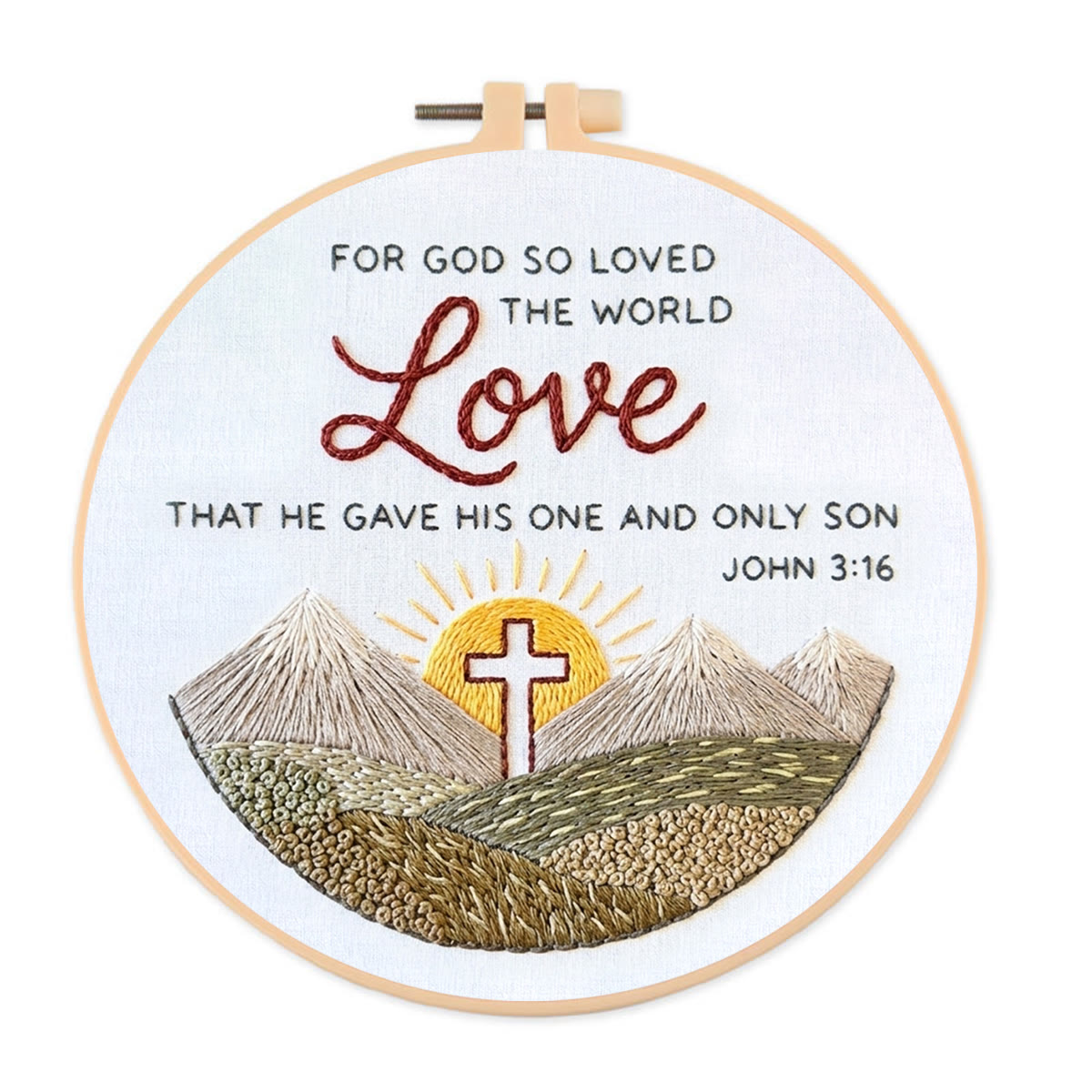 Rubbyoo Embroidery Kit - God Gave His Son For Love | John 3:16 | Bible Verse Hoop Art - 20*20cm - image 1