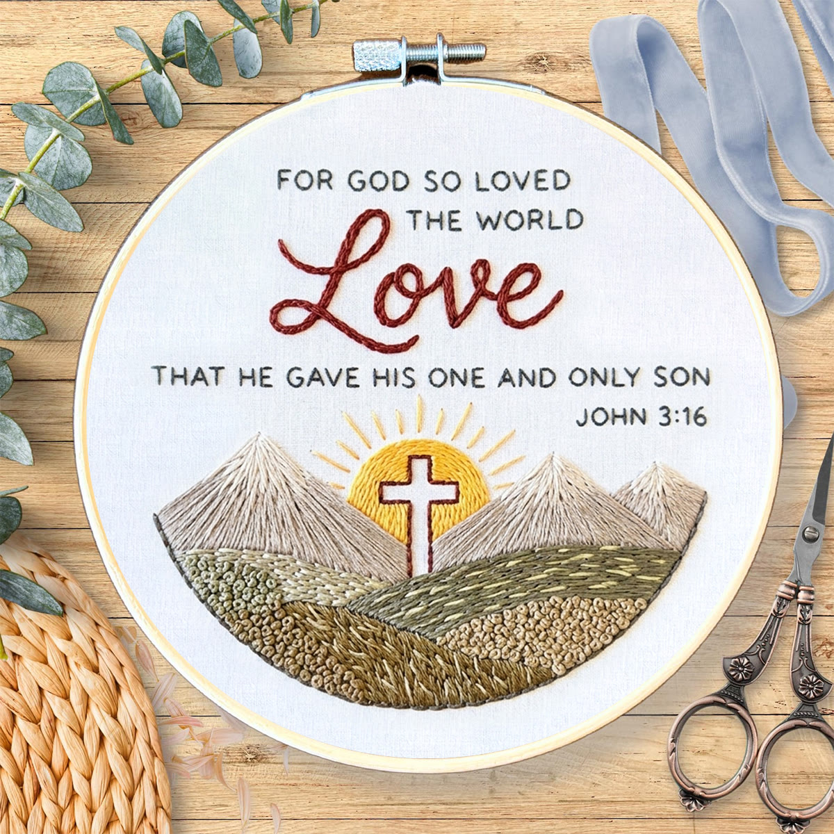 Rubbyoo Embroidery Kit - God Gave His Son For Love | John 3:16 | Bible Verse Hoop Art - image 4