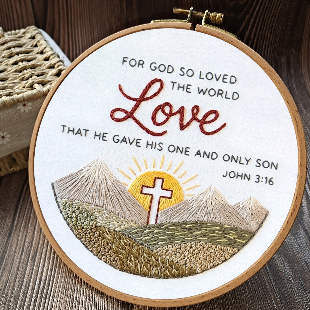 Rubbyoo Embroidery Kit - God Gave His Son For Love | John 3:16 | Bible Verse Hoop Art - image 2
