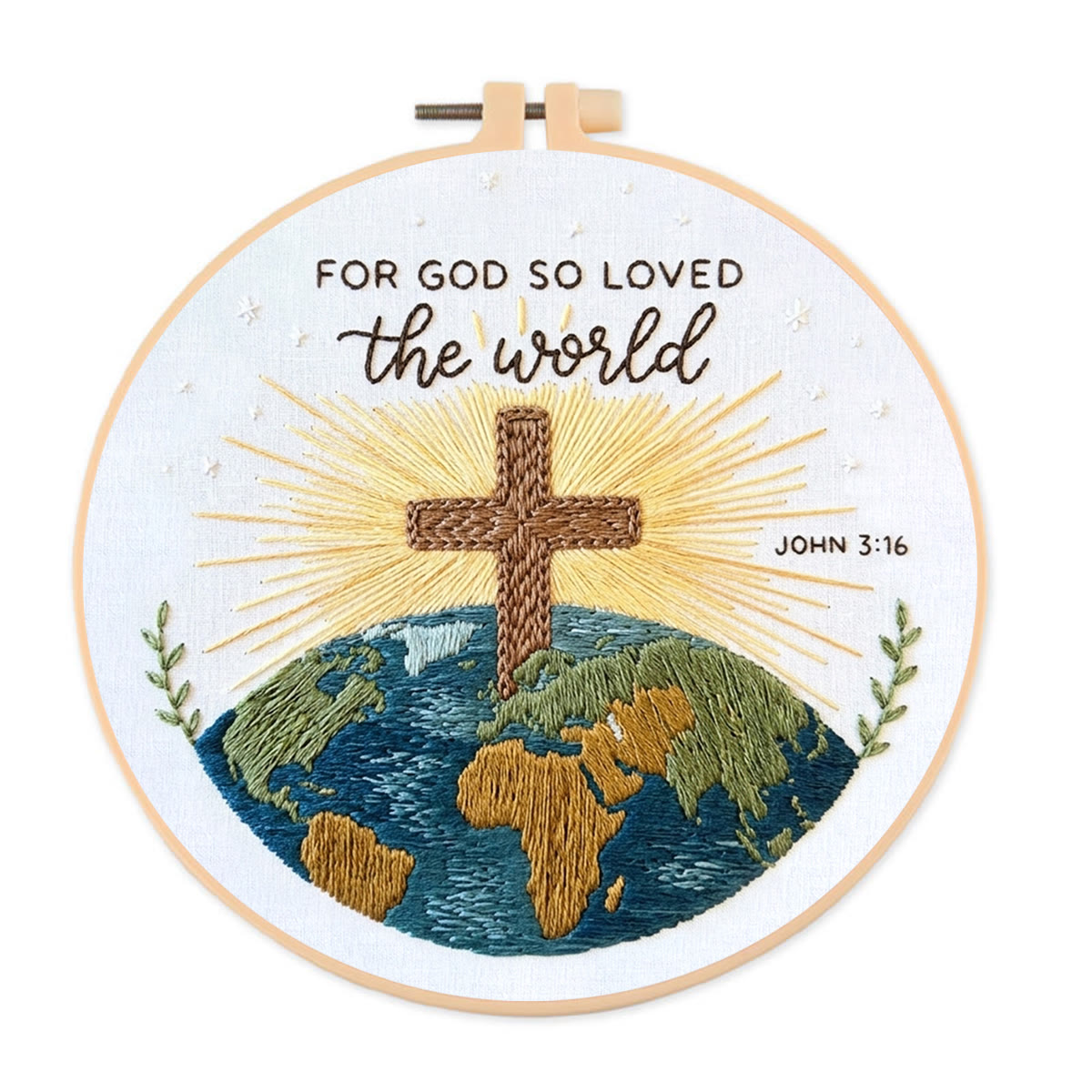 Rubbyoo Embroidery Kit - For God So Loved The World | Bible John 3:16 | Christian Devotional Gift - 20*20cm - image 1