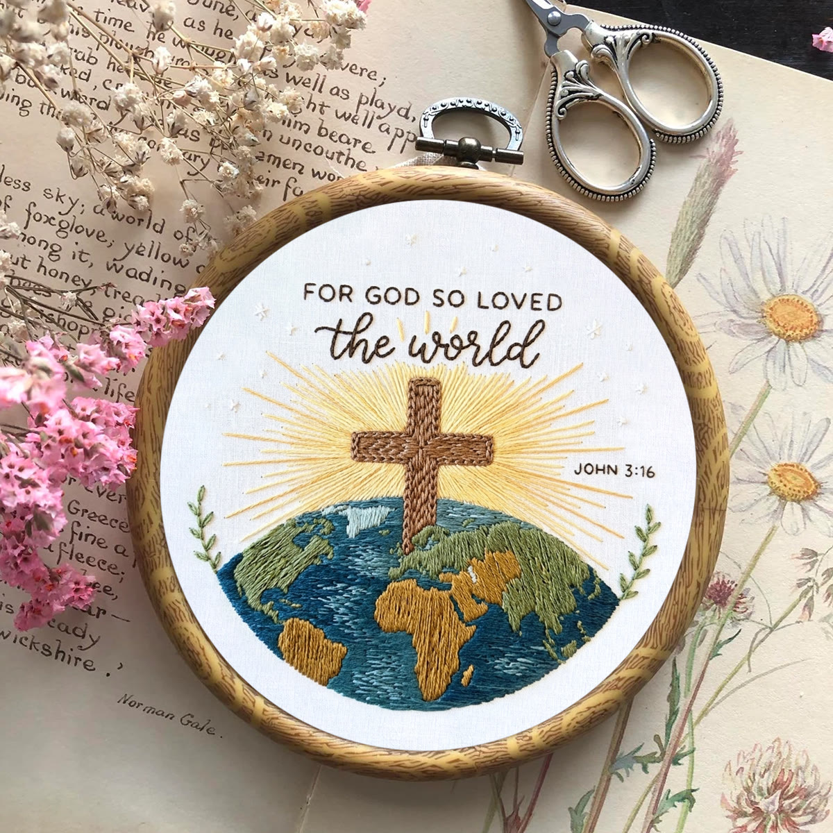 Rubbyoo Embroidery Kit - For God So Loved The World | Bible John 3:16 | Christian Devotional Gift - image 3