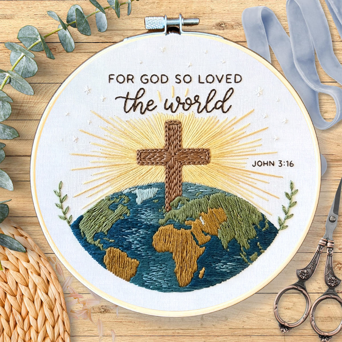 Rubbyoo Embroidery Kit - For God So Loved The World | Bible John 3:16 | Christian Devotional Gift - image 2