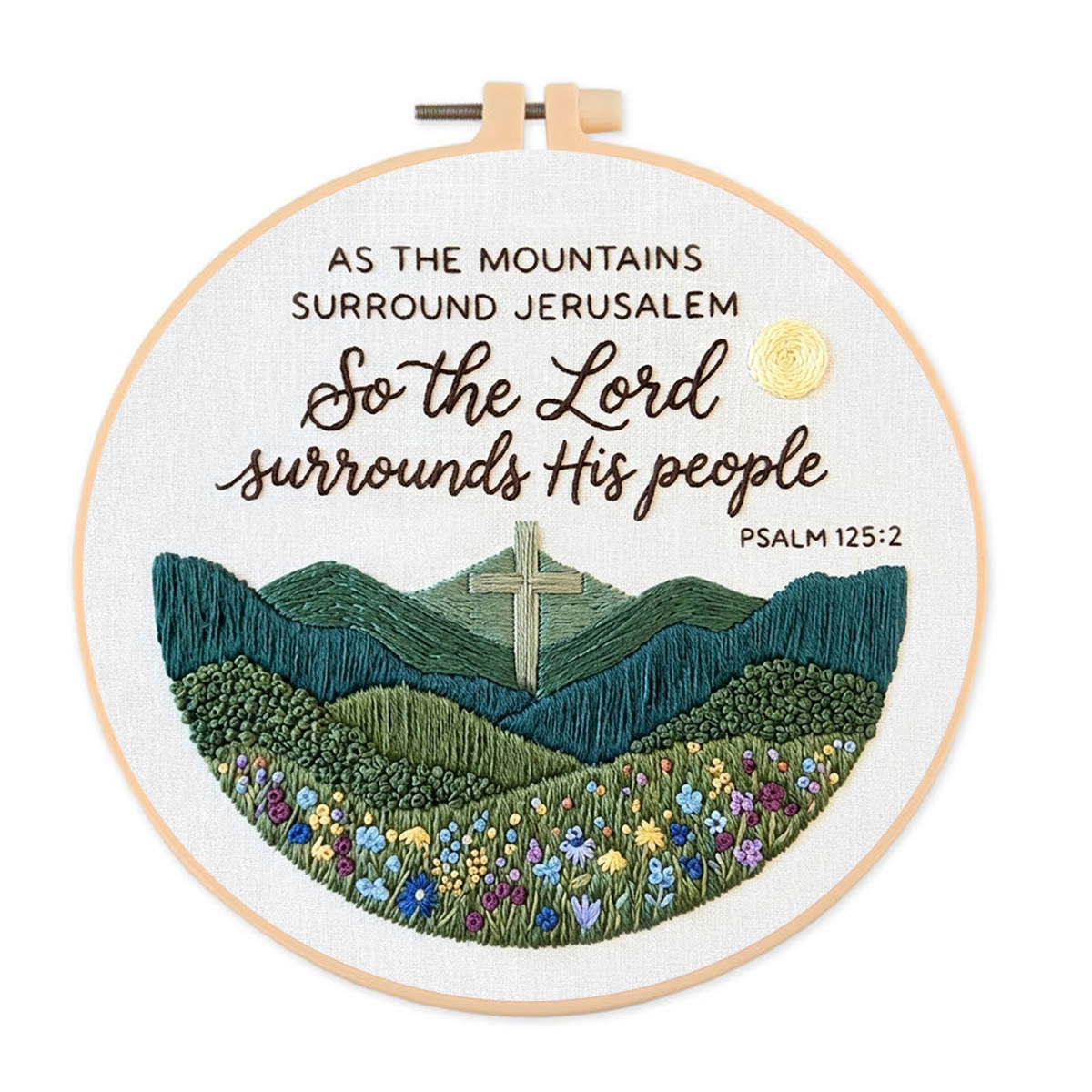 Rubbyoo Embroidery Kit - The Lord Surrounds His People | Psalm 125:2 | Christian Home Ornament - 20*20cm - image 1