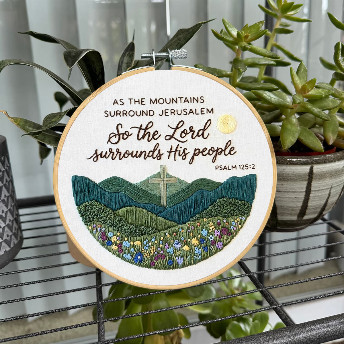 Rubbyoo Embroidery Kit - The Lord Surrounds His People | Psalm 125:2 | Christian Home Ornament - image 3
