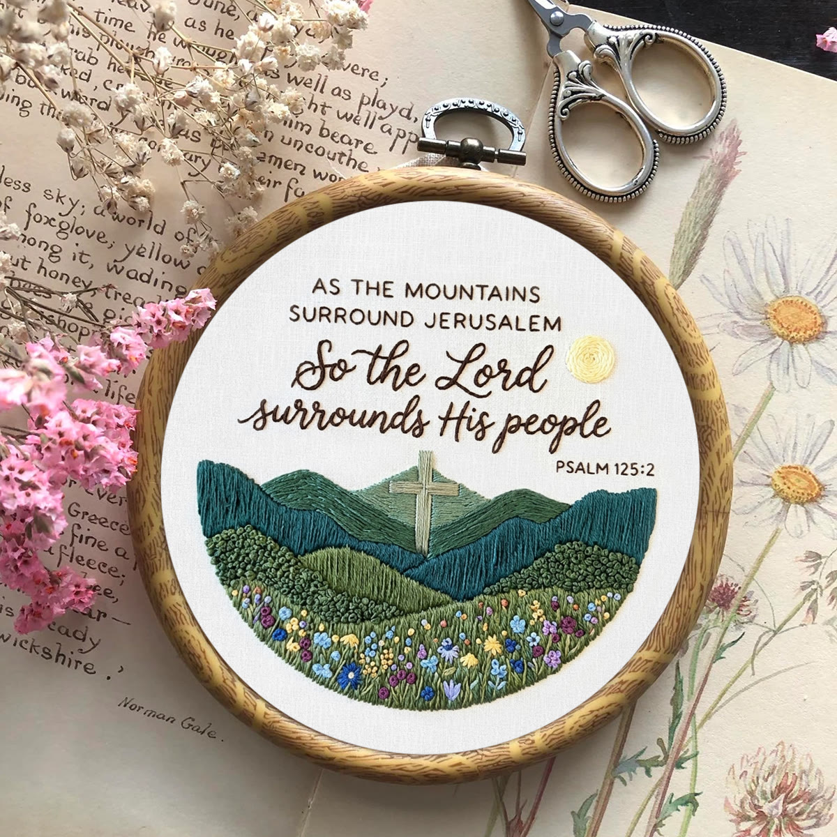 Rubbyoo Embroidery Kit - The Lord Surrounds His People | Psalm 125:2 | Christian Home Ornament - image 5