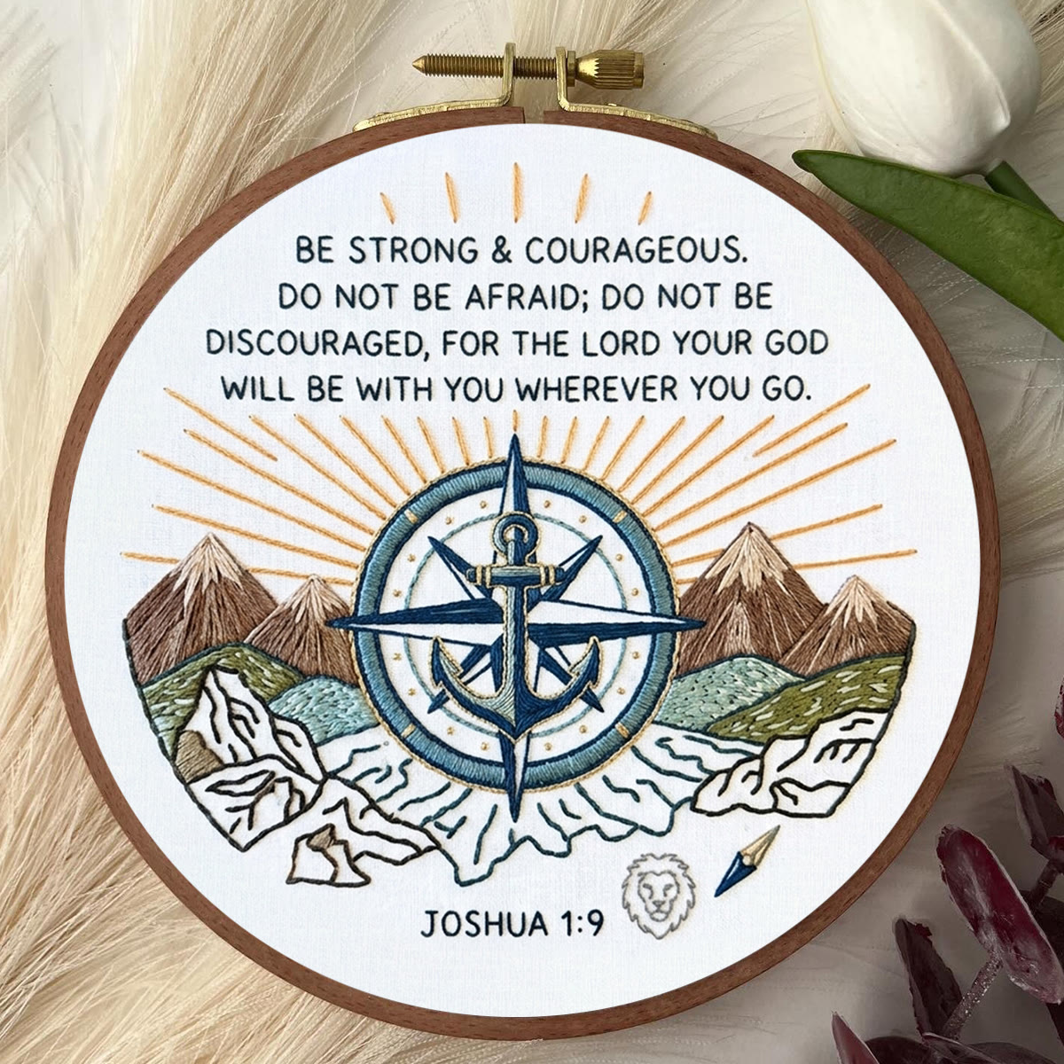 Rubbyoo Embroidery Kit - Be Strong And Courageous | Christian Inspirational Quotes | Diy Wall Hanging Art   - image 2