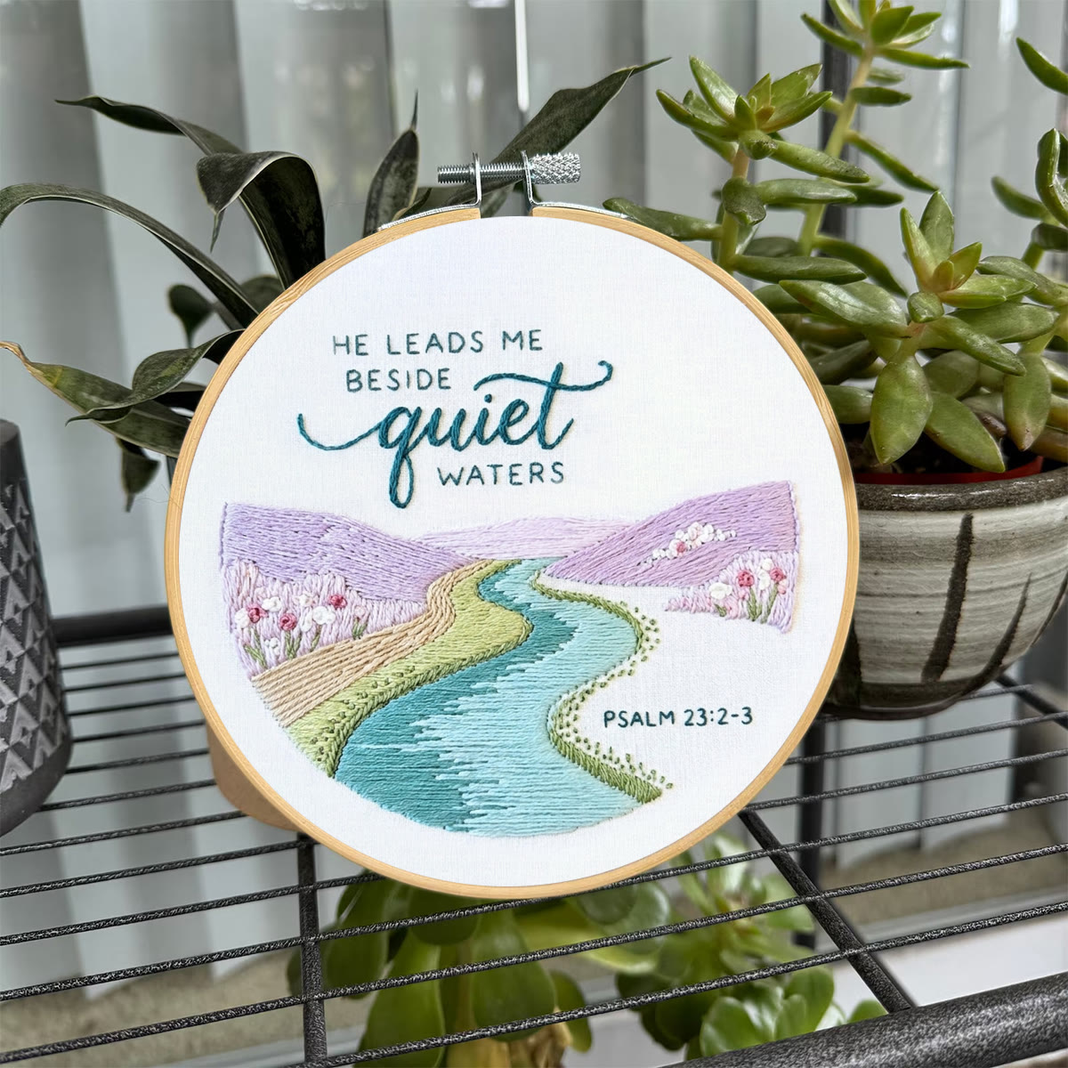 Rubbyoo Embroidery Kit - He Leads Me Beside Quiet Waters | Psalm 23:2 | Bible Verse Pattern  - image 3