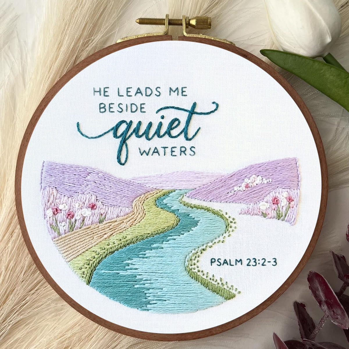 Rubbyoo Embroidery Kit - He Leads Me Beside Quiet Waters | Psalm 23:2 | Bible Verse Pattern  - image 2