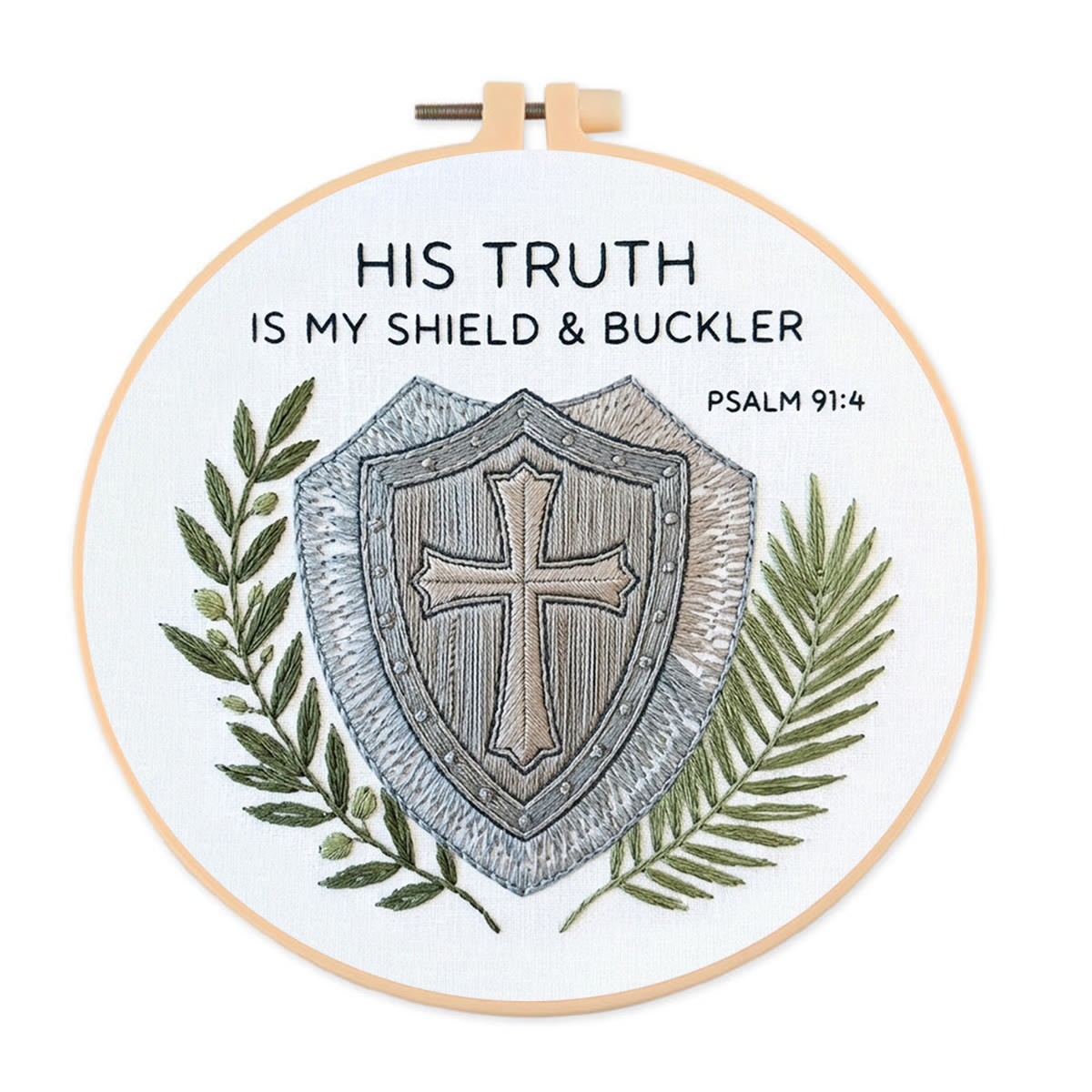Rubbyoo Embroidery Kit - His Truth Is My Shield & Buckle | Bible Psalm 91:4 | Diy Religious Wall Art - 20*20cm - image 1