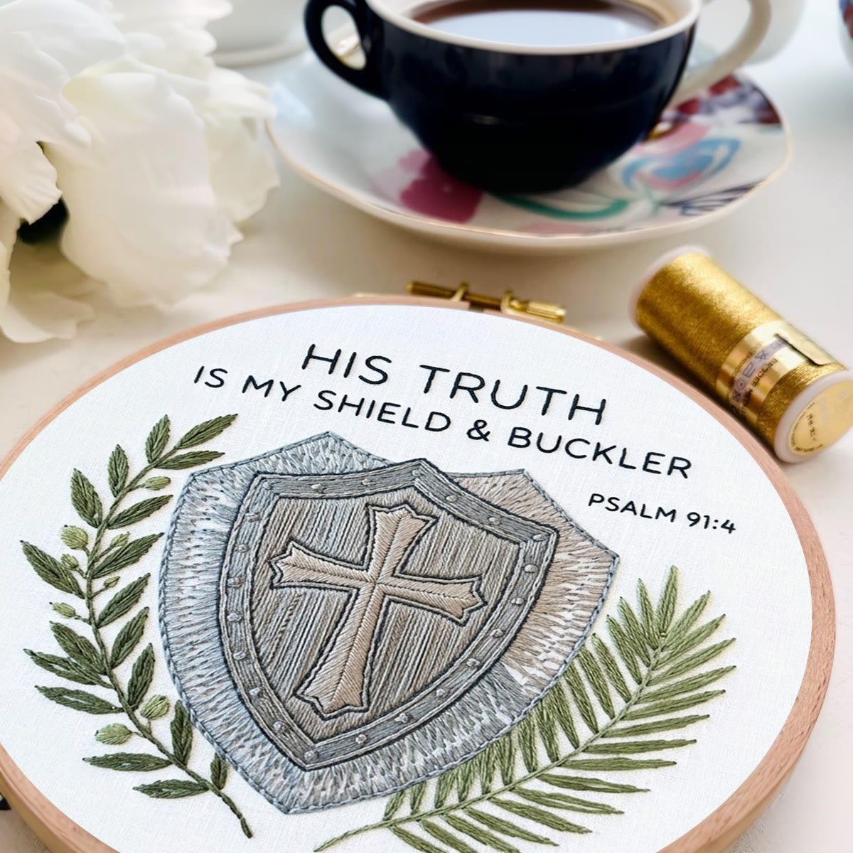 Rubbyoo Embroidery Kit - His Truth Is My Shield & Buckle | Bible Psalm 91:4 | Diy Religious Wall Art - image 3