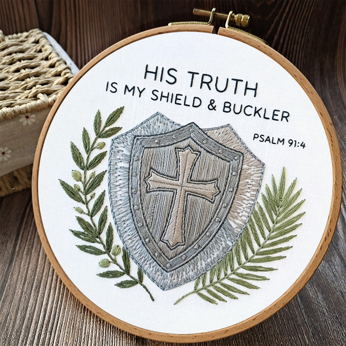 Rubbyoo Embroidery Kit - His Truth Is My Shield & Buckle | Bible Psalm 91:4 | Diy Religious Wall Art - image 2