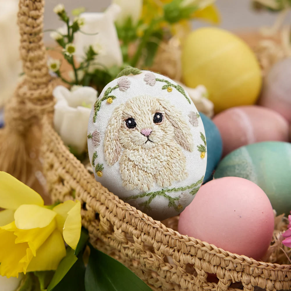 Rubbyoo Easter Egg Embroidery Kit - Fluffy Rabbit | Handmade Easter Craft | Perfect For Home Ornament - image 2