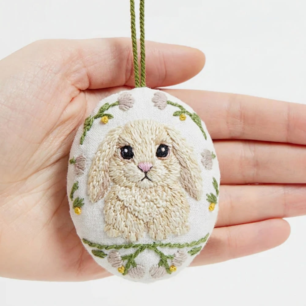 Rubbyoo Easter Egg Embroidery Kit - Fluffy Rabbit | Handmade Easter Craft | Perfect For Home Ornament - 4 inches hoop kit - image 1