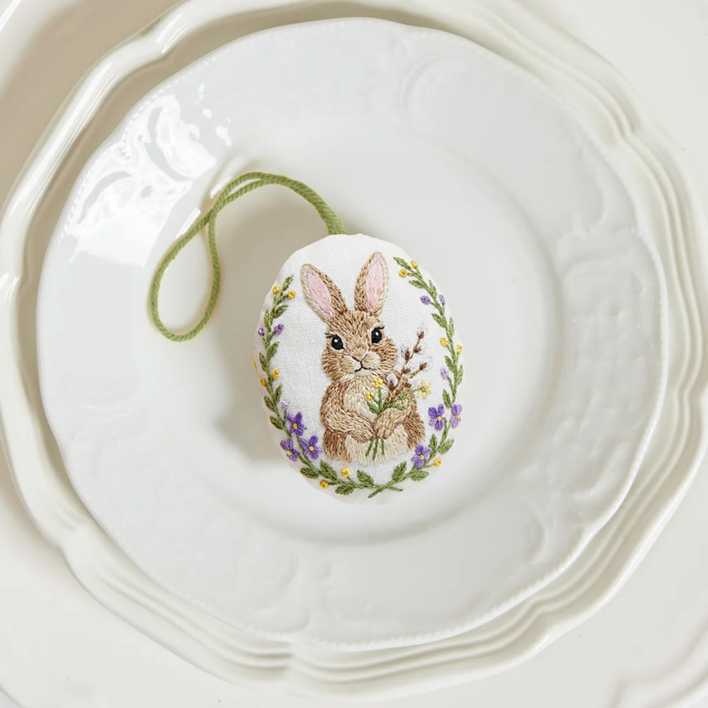 Rubbyoo Easter Egg Embroidery Kit - Timid Bunny With Flowers | Diy Easter Handicraft | Spring Farmhouse Accent - image 4