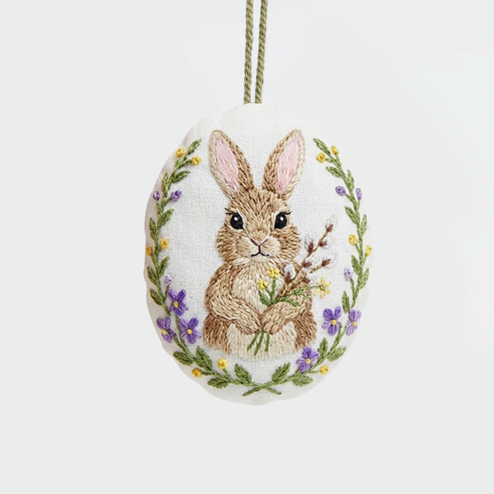 Rubbyoo Easter Egg Embroidery Kit - Timid Bunny With Flowers | Diy Easter Handicraft | Spring Farmhouse Accent - image 3