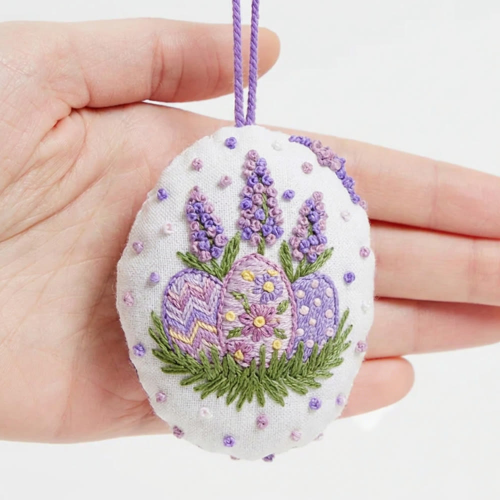 Rubbyoo Easter Egg Embroidery Kit - Lavender With Easter Eggs | Easy Craft For Beginners | Unique Gift For Her - 4 inches hoop kit - image 1