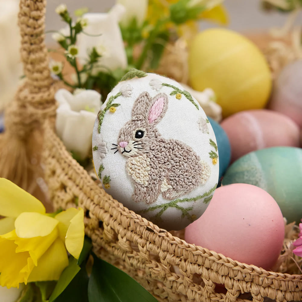 Rubbyoo Easter Egg Embroidery Kit - Adorable Rabbit | Creative Needle Artwork | Easter Backpack Charm - image 2