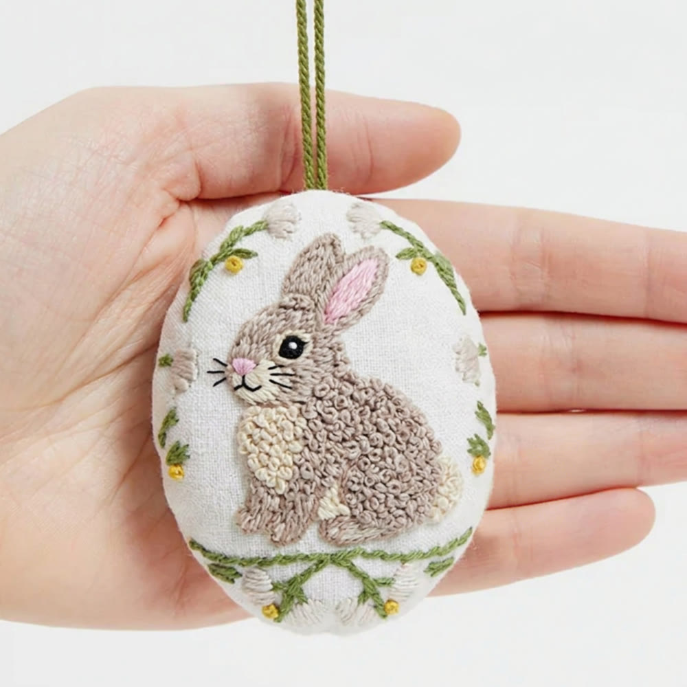 Rubbyoo Easter Egg Embroidery Kit - Adorable Rabbit | Creative Needle Artwork | Easter Backpack Charm - 4 inches hoop kit - image 1
