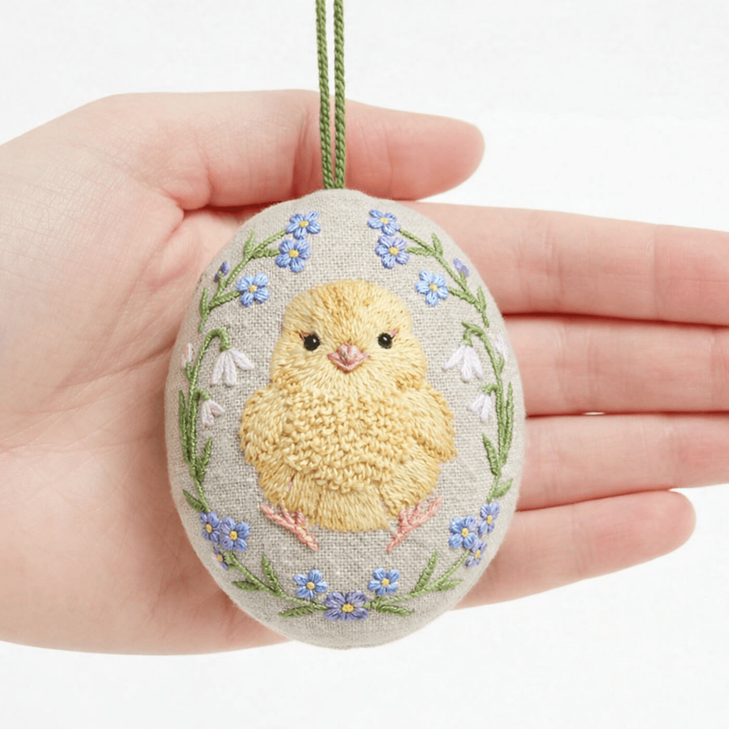 Rubbyoo Easter Egg Embroidery Kit - Spring Chick | Adorable Sewing Design | Holiday Home Ornaments - 4 inches hoop kit - image 1