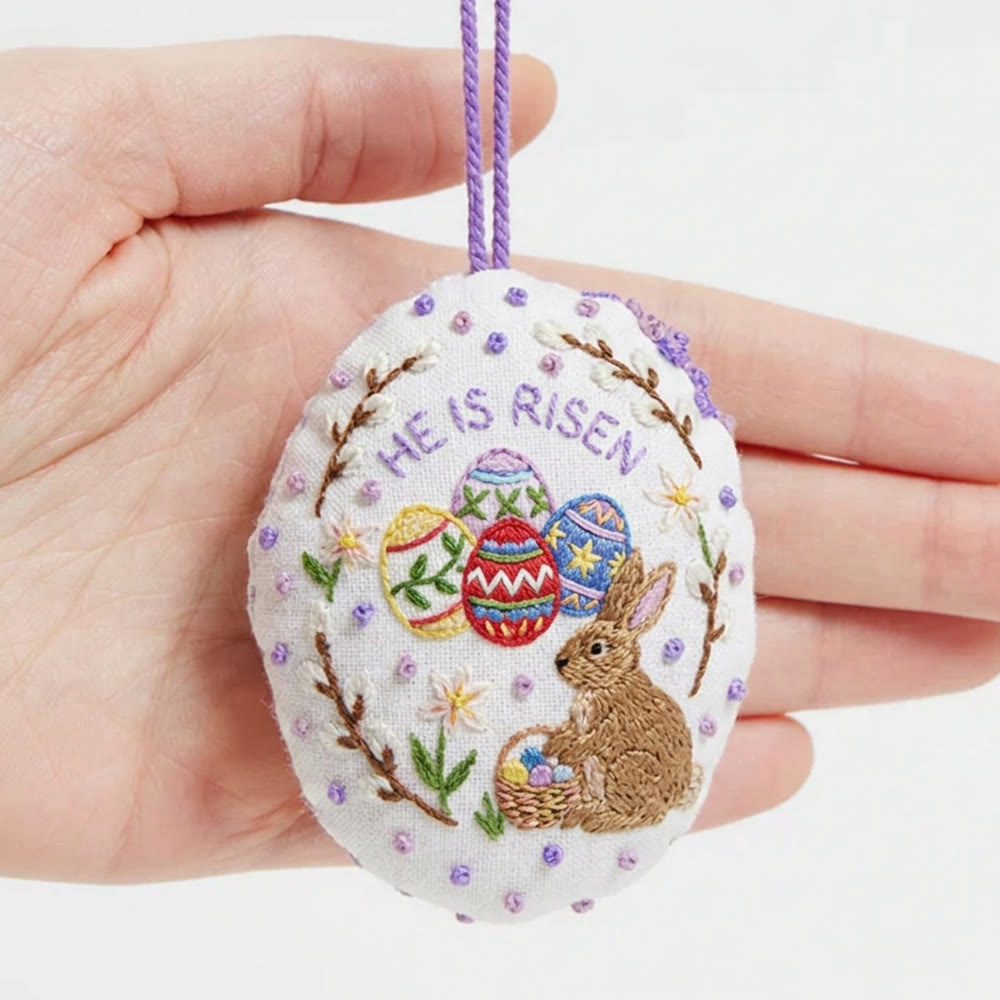 Rubbyoo Easter Egg Embroidery Kit - He Is Risen | Christian Wall Hanging Art | Religious Easter Craft - 4 inches hoop kit - image 1