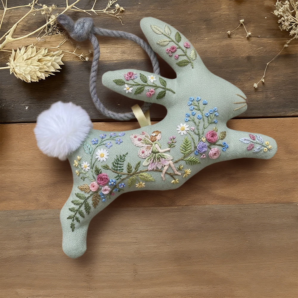 Rubbyoo Rabbit Embroidery Kit - Flower Fairy | Whimsical Gift For Girls | Nursery Decor Bunny - 6 inches hoop kit - image 1