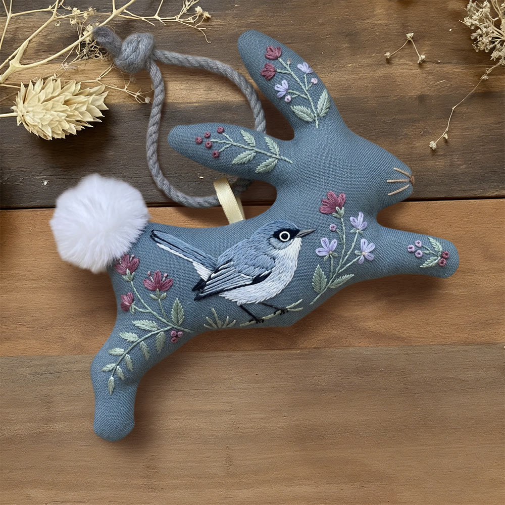 Rubbyoo Rabbit Embroidery Kit - Blue Bird Embroidery | Happy Gift For Mom | Diy Handcrafted Ornament - 6 inches hoop kit - image 1