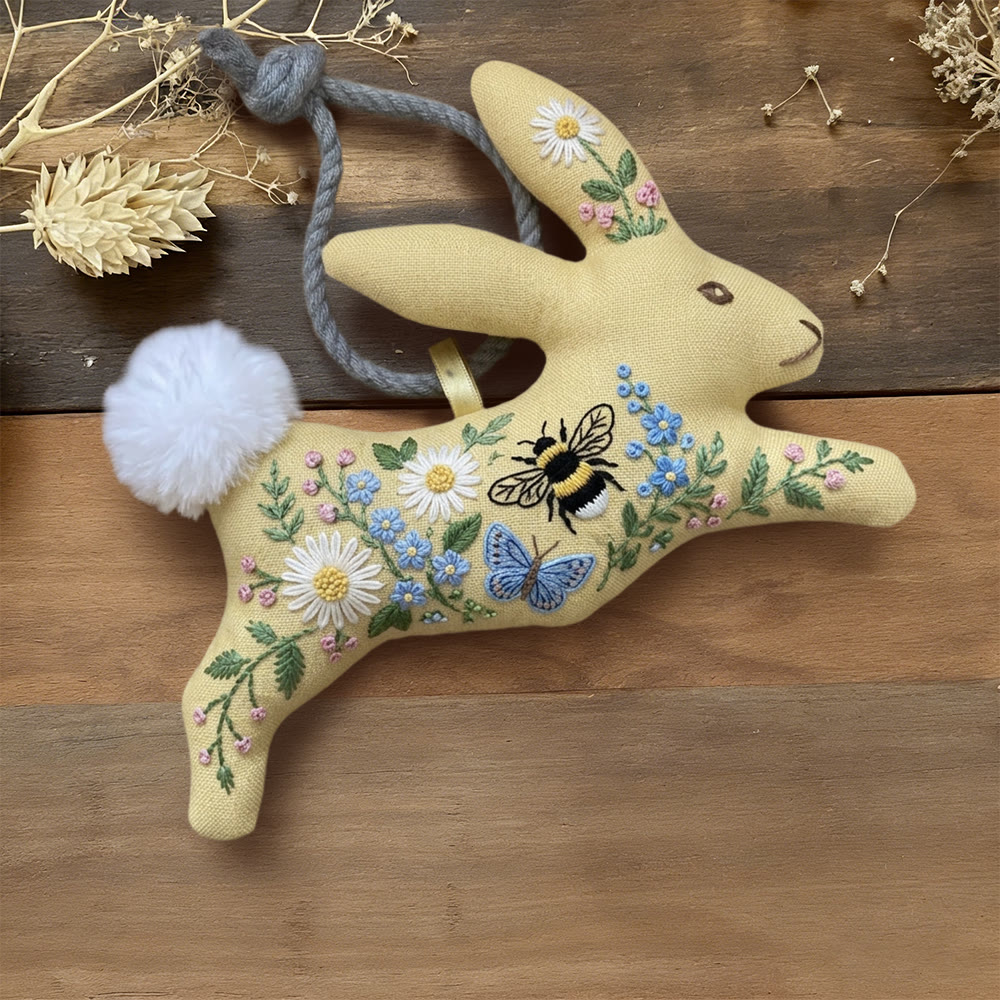 Rubbyoo Rabbit Embroidery Kit - Bee And Butterfly Floral | Mother's Day Gift | Bright Spring Home Decor - 6 inches hoop kit - image 1
