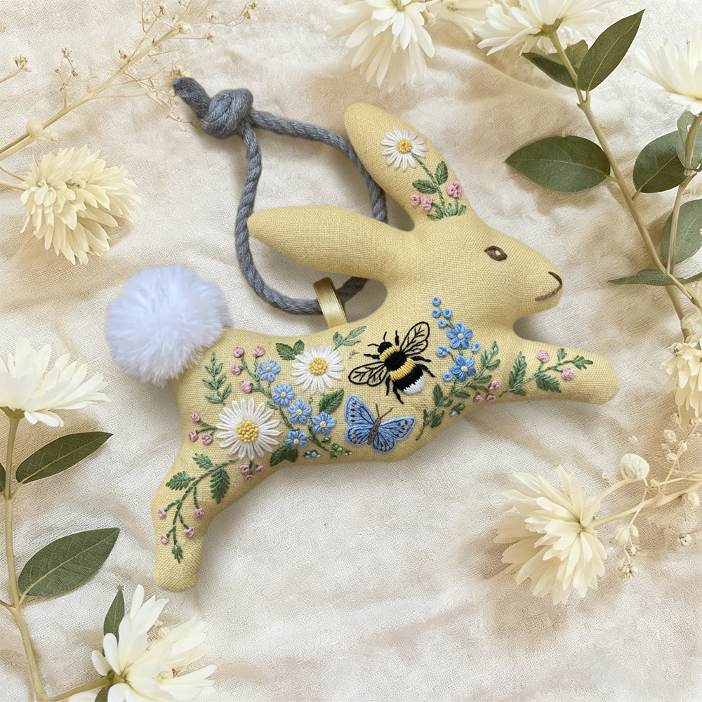 Rubbyoo Rabbit Embroidery Kit - Bee And Butterfly Floral | Mother's Day Gift | Bright Spring Home Decor - image 4