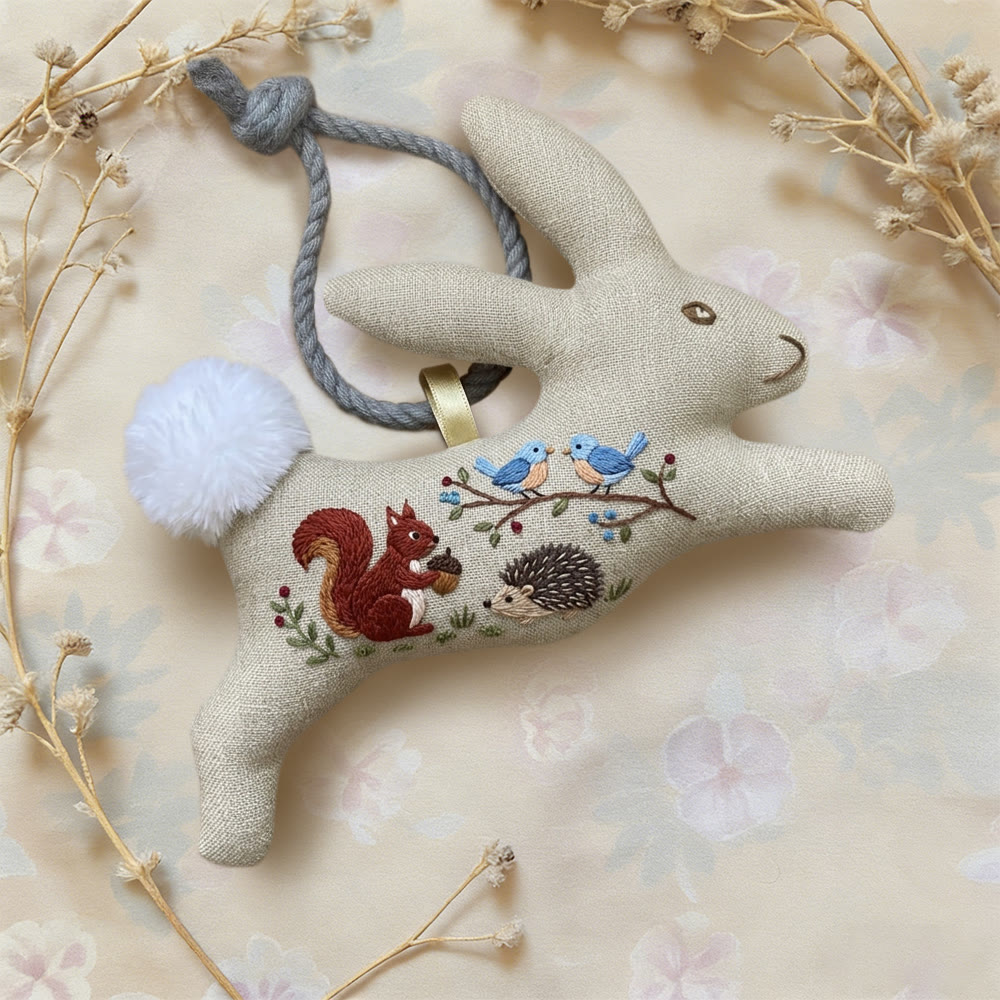 Rubbyoo Rabbit Embroidery Kit - Squirrel Hedgehog Bird Design | Storytelling Prop | Wildlife Scene Hanging Ornament - image 2