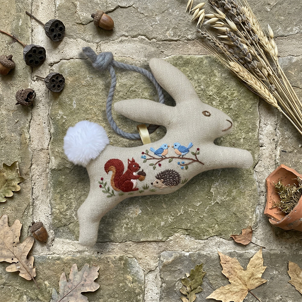 Rubbyoo Rabbit Embroidery Kit - Squirrel Hedgehog Bird Design | Woodland Nursery Gift | Wildlife Scene Hanging Ornament - image 6