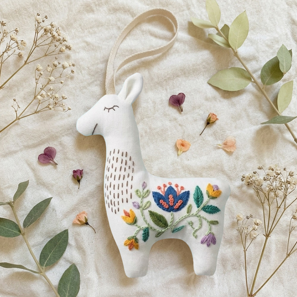 Rubbyoo Llama Embroidery Kit - Little Blooms | Handmade Adorable Gift | Diy Hanging Ornament - image 3