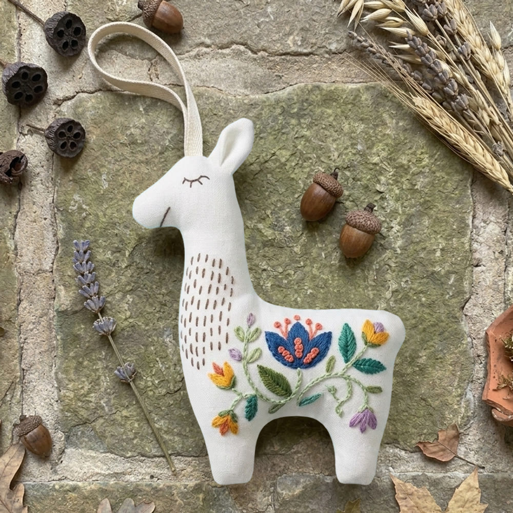 Rubbyoo Llama Embroidery Kit - Little Blooms | Handmade Adorable Gift | Diy Hanging Ornament - 6 inches hoop kit - image 1