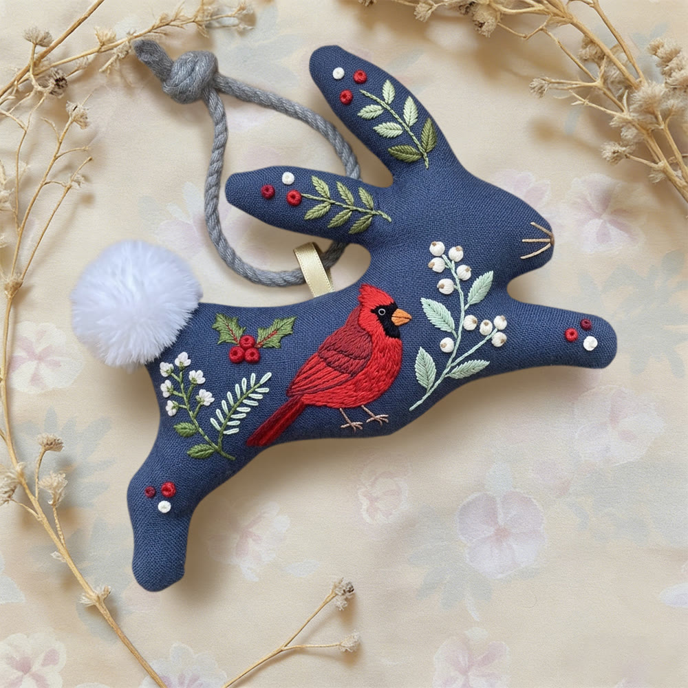 Rubbyoo Rabbit Embroidery Kit - Red Cardinal | Sympathy Gift | Midnight Blue Bunny Charm - image 2