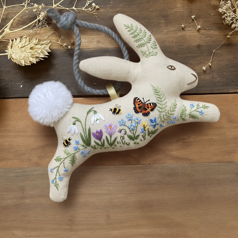 Rubbyoo Rabbit Embroidery Kit - Bee Butterfly Meadow | Bunny Lover Gift | Nursery Wall Hanging - 6 inches hoop kit - image 1