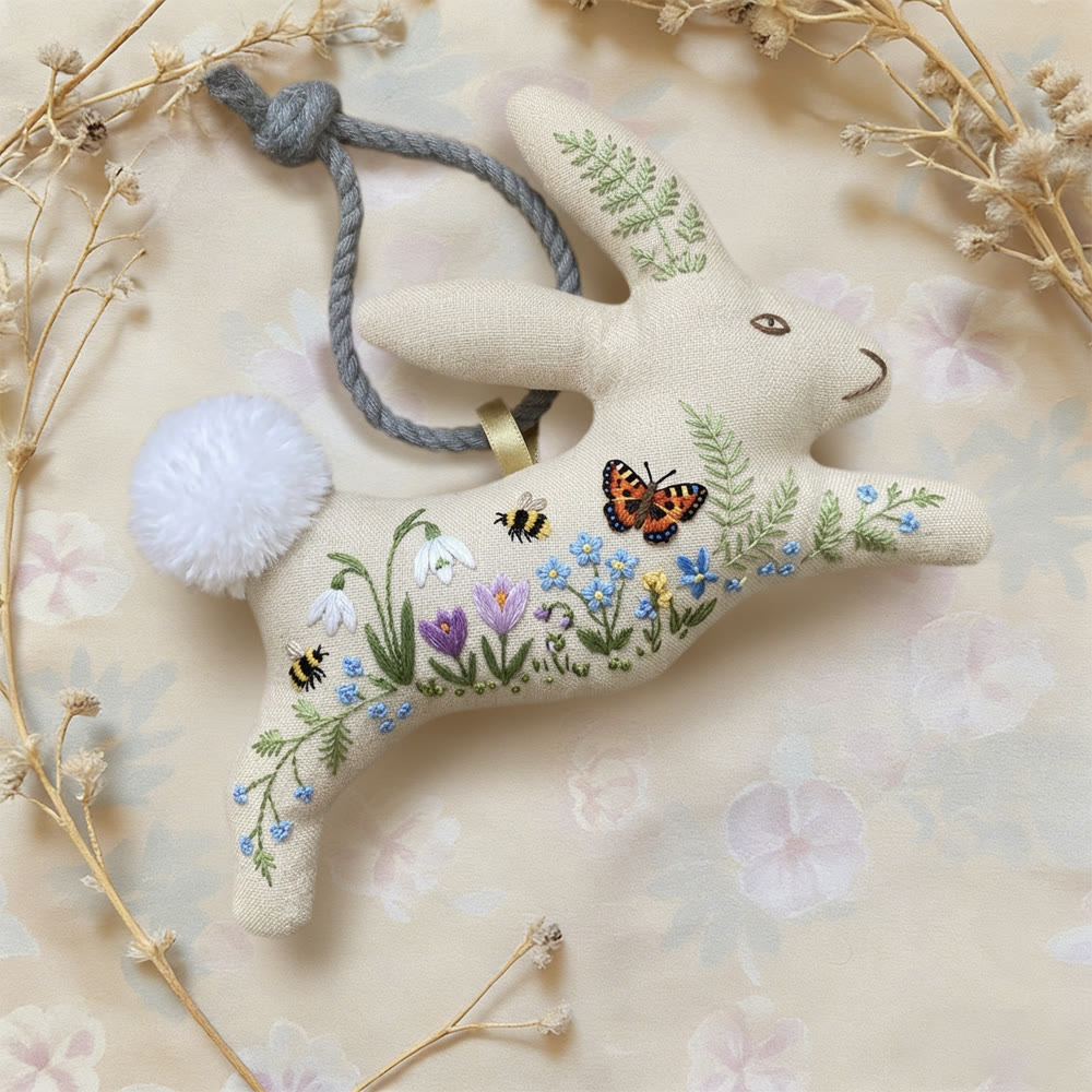Rubbyoo Rabbit Embroidery Kit - Bee Butterfly Meadow | Bunny Lover Gift | Nursery Wall Hanging - image 2