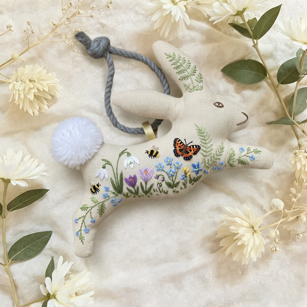Rubbyoo Rabbit Embroidery Kit - Bee Butterfly Meadow | Bunny Lover Gift | Nursery Wall Hanging - image 5