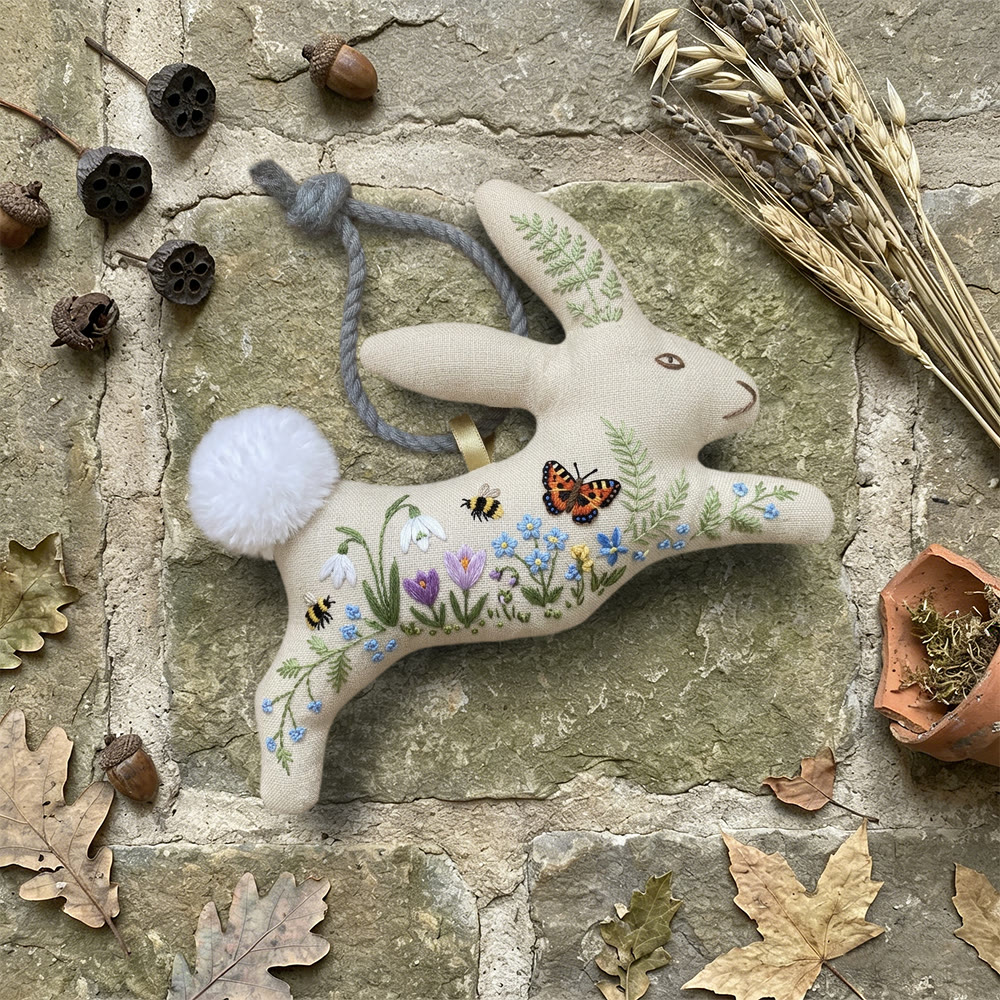 Rubbyoo Rabbit Embroidery Kit - Bee Butterfly Meadow | Bunny Lover Gift | Nursery Wall Hanging - image 6