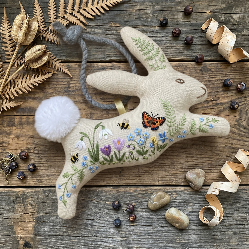 Rubbyoo Rabbit Embroidery Kit - Bee Butterfly Meadow | Bunny Lover Gift | Nursery Wall Hanging - image 3