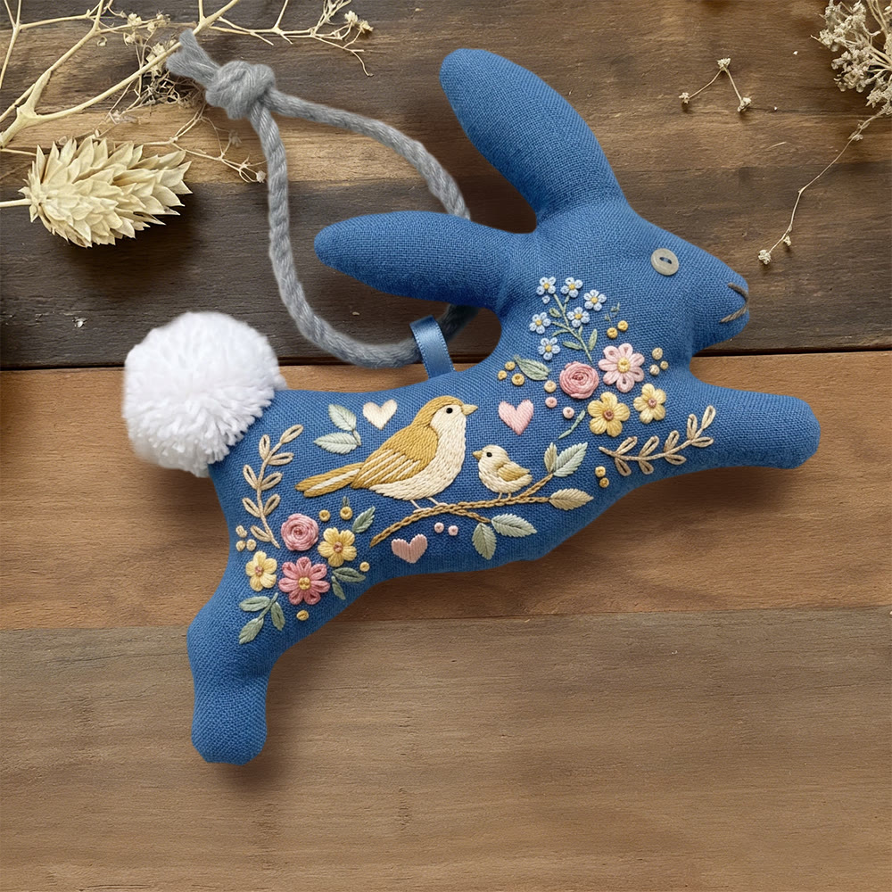 Rubbyoo Rabbit Embroidery Kit - Birds On Branch Design | Meaningful Gift For Mom | Stitched Textile Art - 6 inches hoop kit - image 1