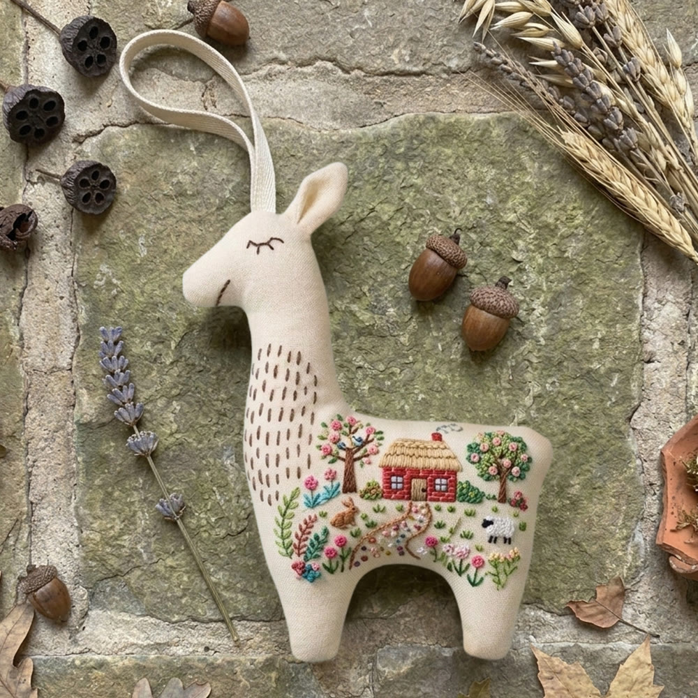 Rubbyoo Llama Embroidery Kit - Rustic Homestead | Creative Handmade Toy | Sewing Plush Craft  - 6 inches hoop kit - image 1