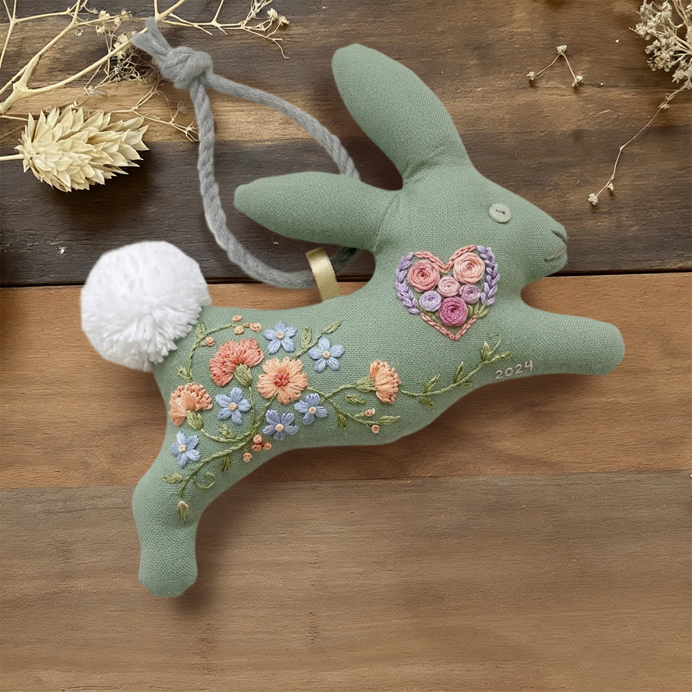 Rubbyoo Rabbit Embroidery Kit - Floral Heart Bunny | Anniversary Gift | Romantic Aesthetic Charm - 6 inches hoop kit - image 1