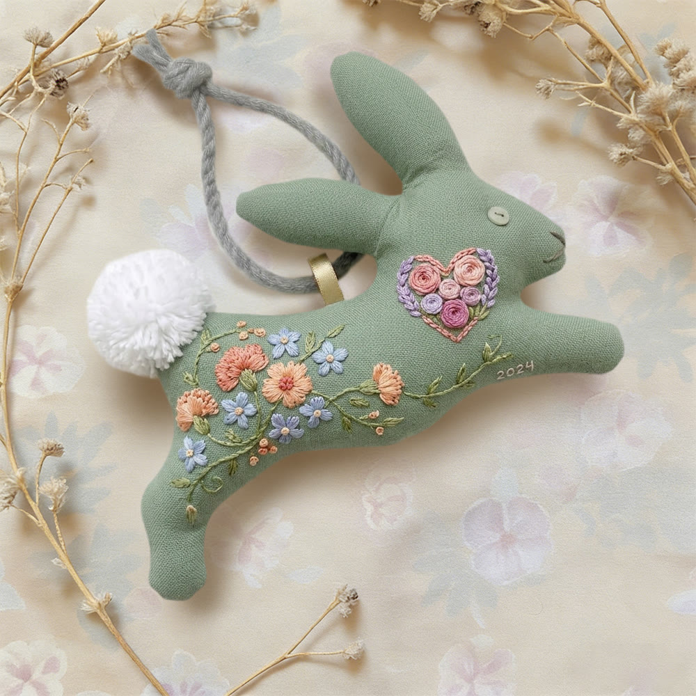 Rubbyoo Rabbit Embroidery Kit - Floral Heart Bunny | Anniversary Gift | Romantic Aesthetic Charm - image 2