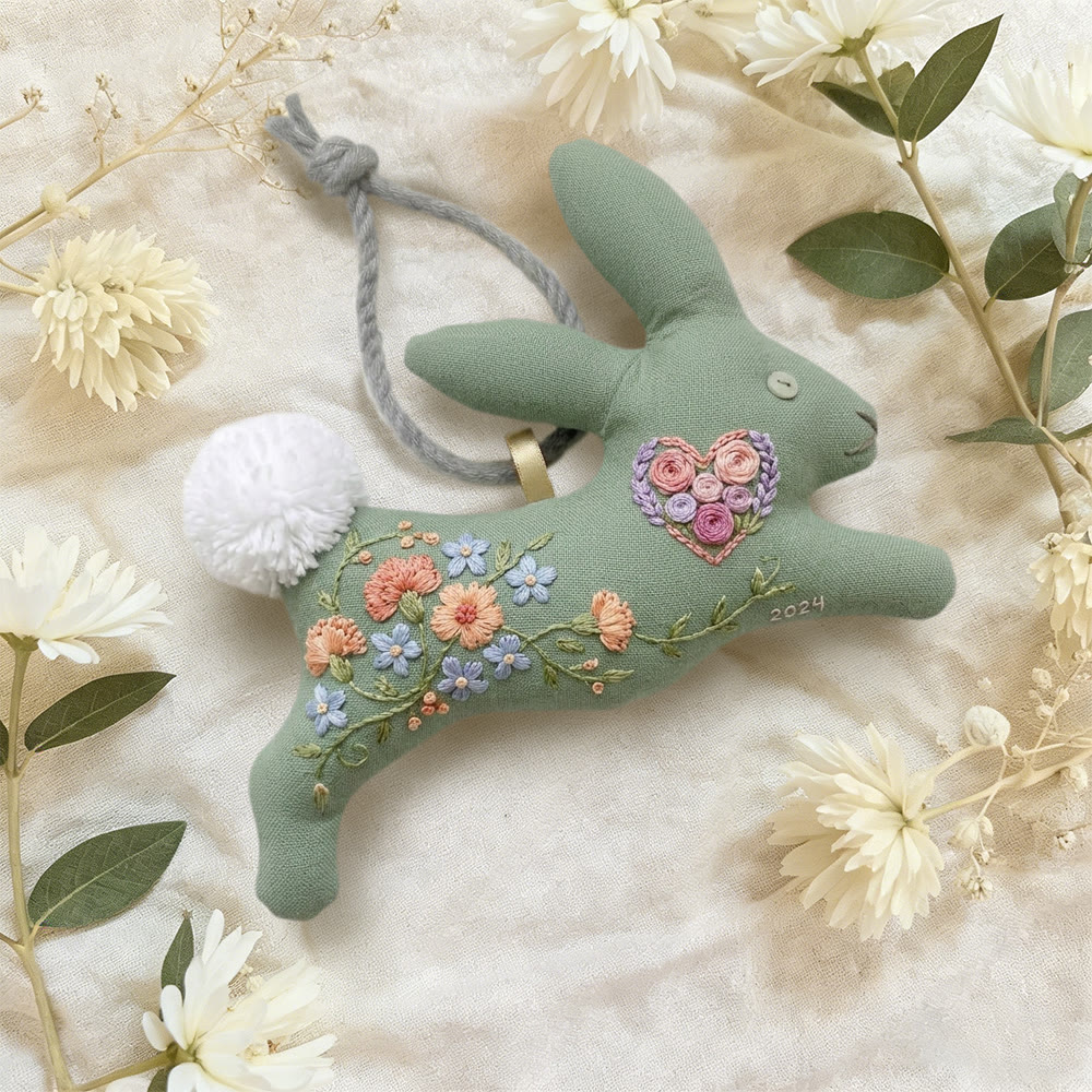 Rubbyoo Rabbit Embroidery Kit - Floral Heart Bunny | Anniversary Gift | Romantic Aesthetic Charm - image 3